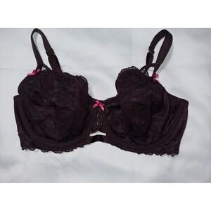 Cacique Lane Bryant Unlined Curvy Balconette Brown Lace Floral UW w/Bows 42DDD